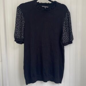ADRIANNA PAPELL black polka dot puff short sleeves ribbed waistband‎ sweater M